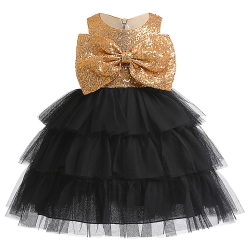 

Christmas Princess Flower Girl Dresses Jewel Neck Knee Length Polyester / Cotton with Bow(s) Tier Sparkle & Shine Tutu Cute Girls' Party Dress Fit 3-16 Years