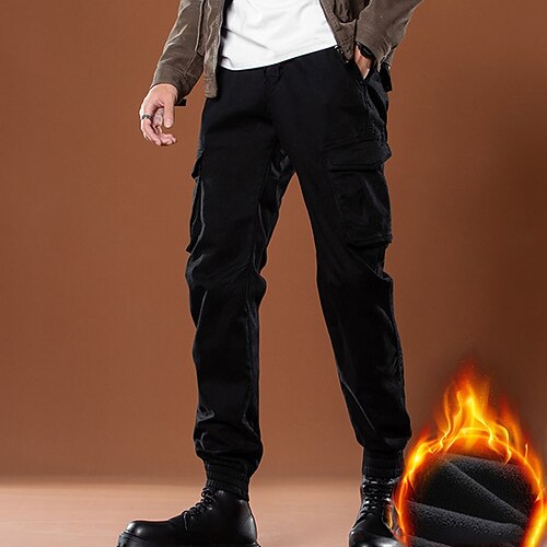 

Men's Cargo Pants Fleece Pants Winter Pants Trousers Multi Pocket Solid Colored Warm Daily Going out Streetwear Chic & Modern Casual Grey Black Micro-elastic