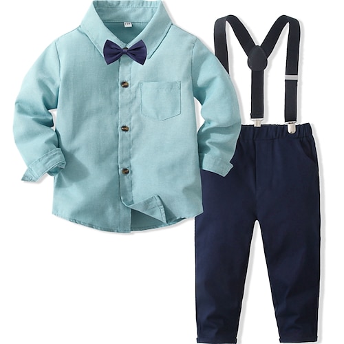 

2 Pieces Toddler Boys Shirt & Pants Outfit Solid Color Long Sleeve Set Anniversary Fashion Winter Fall 3-7 Years Blue