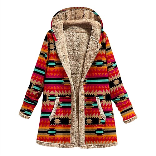 

Women's Winter Jacket Teddy Coat Hoodie Jacket Warm Breathable Outdoor Daily Wear Vacation Going out Pocket Print Single Breasted Hoodie Casual Comfortable Street Style Flower Regular Fit Outerwear