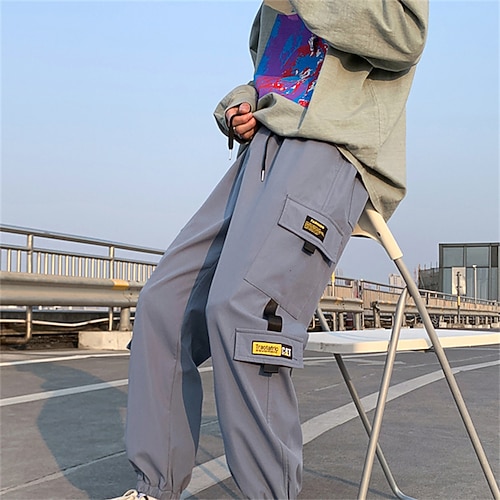 

Men's Cargo Pants Trousers Work Pants Drawstring Elastic Waist Multi Pocket Letter Comfort Wearable Casual Daily Streetwear Sports Fashion Khaki Dark Gray Micro-elastic
