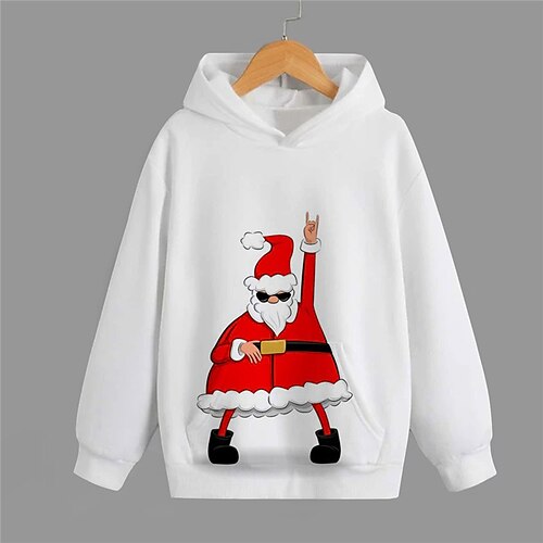 

Kids Boys Christmas Hoodie Pullover Santa Claus Snowman Long Sleeve Pocket Children Top Christmas Gifts Hoodie Adorable Blue White Winter 7-13 Years / Fall