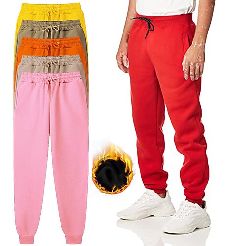 

Men's Fleece Pants Sweatpants Joggers Trousers Winter Pants Side Pockets Elastic Waist Fleece Solid Color Comfort Warm Daily Casual Navy Apricot / Spring / Drawstring / Elasticity
