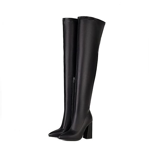 

Mulheres Botas Salto agulha Botas de fantasia Festa Botas de cano alto na virilha Inverno Stiletto Dedo Apontado Básico Sensual Caminhada Pele PU zíper Cor Sólida Preto