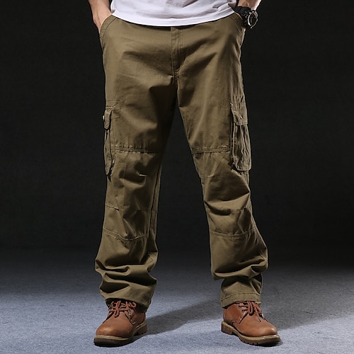 

Men's Cargo Pants Trousers Multi Pocket Straight Leg Solid Color Wearable Full Length Casual Daily Going out 100% Cotton Sports Stylish ArmyGreen Black Micro-elastic