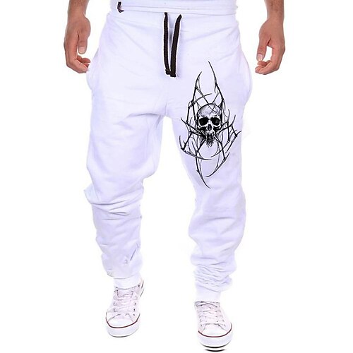 

Men's Sweatpants Joggers Trousers Drawstring Elastic Waist Print Graphic Prints Comfort Breathable Sports Outdoor Casual Daily Cotton Blend Terry Streetwear Designer Grey White Micro-elastic