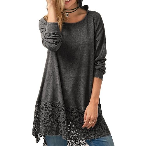 

Women's Casual Dress Lace Dress T Shirt Dress Tee Dress Mini Dress Wine Gray Long Sleeve Pure Color Lace Winter Fall Autumn Hooded Vacation Winter Dress Fall Dress Loose Fit 2023 S M L XL