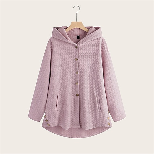 

Women's Plus Size Hoodie Coat Button Pocket Plain Outdoor Causal Long Sleeve Hooded Regular Winter Fall Pink Dark Green Dark Blue XL XXL 3XL 4XL 5XL