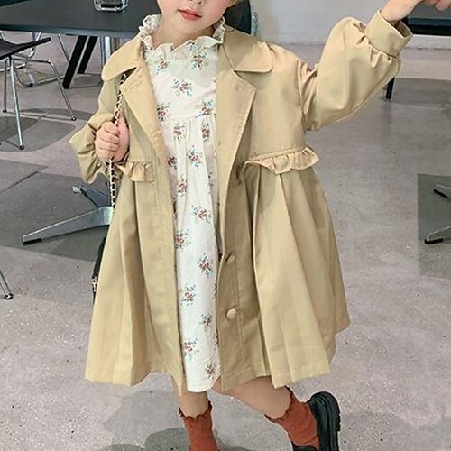 

Toddler Girls' Trench Coat Solid Color Active Outdoor Cotton Coat Outerwear 3-7 Years Winter khaki