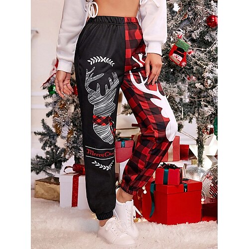 

Women's Sweatpants Joggers Cotton Christmas green Green Blue Christmas Casual Leisure Sports Side Pockets Full Length Comfort Plaid Checkered S M L XL 2XL