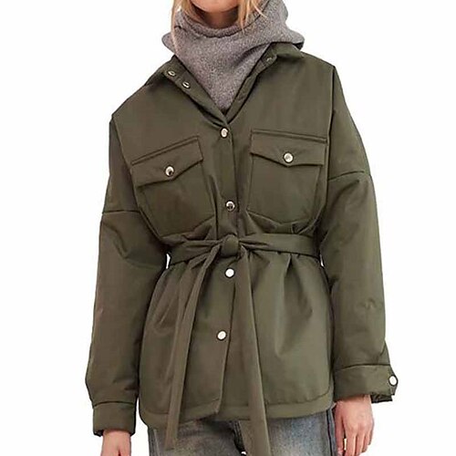 

Women's Winter Jacket Winter Coat Parka Warm Breathable Outdoor Daily Wear Vacation Going out Button Pocket Single Breasted Turndown Chic & Modern Lady Comfortable Shacket Solid Color Regular Fit