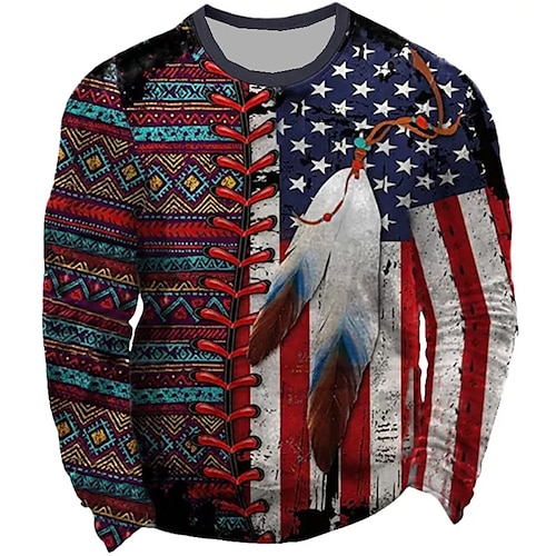 

Men's Sweatshirt Pullover Red Crew Neck Graphic Prints Feather National Flag Print Daily Sports Holiday 3D Print Streetwear Designer Casual Spring & Fall Clothing Apparel Hoodies Sweatshirts Long