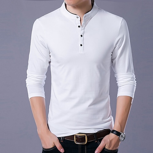 

Men's Henley Shirt Tee Solid Color Henley claret Black Navy Blue Grey White Street Daily Long Sleeve Button-Down Clothing Apparel Cotton Basic Sports Fashion Simple