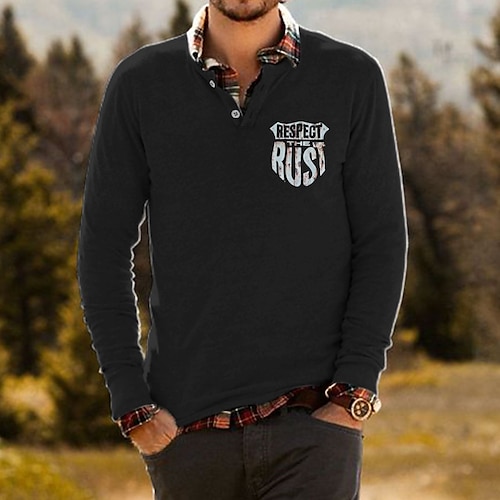 

Men's Henley Shirt Letter Graphic Prints Turndown Black Hot Stamping Street Holiday Long Sleeve Button-Down Print Clothing Apparel Fashion Designer Casual Comfortable