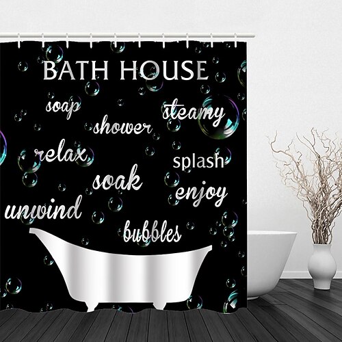 

Bathroom Shower Curtain Alphanumeric Contracted Classic Bathroom Style Household Decorative Bathroom Shower Curtain with Hooks Modern Polyester Processing Waterproof Bathroom
