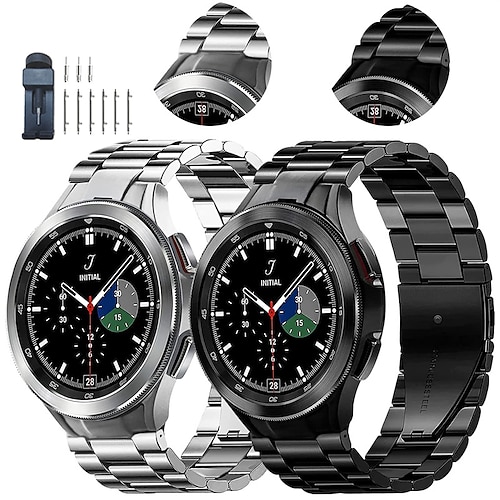 

2 pcs Smart Watch Band for Samsung Galaxy Watch 5 40/44MM Watch 5 Pro 45MM Watch 4 Classic 42/46mm Watch 4 40/44mm 20mm Stainless Steel Smartwatch Strap Waterproof Luxury Adjustable Metal Band