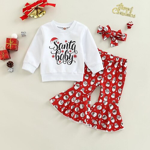 

Toddler Girls' Ugly Christmas Letter Pants Suit Set Long Sleeve Active Christmas Gifts Cotton 3-7 Years Winter White / Fashion / Fall