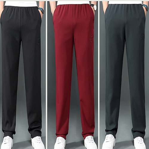 

Men's Fleece Pants Winter Pants Trousers Elastic Waist Straight Leg Solid Color Comfort Warm Full Length Casual Daily Going out Sports Stylish Wine Navy Blue High Waist Micro-elastic