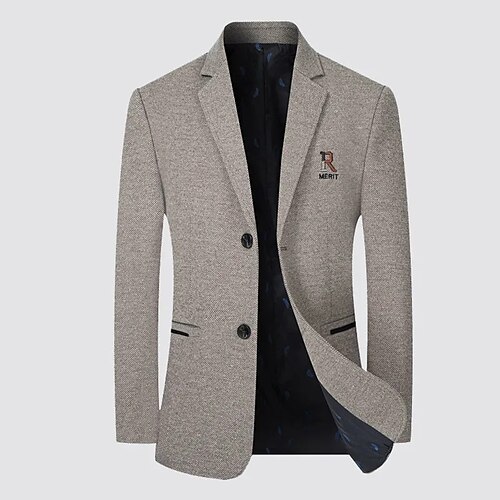

Men's Fashion Blazer Regular Standard Fit Solid Colored Single Breasted One-button khaki Light Grey Coffee 2022 / Wool