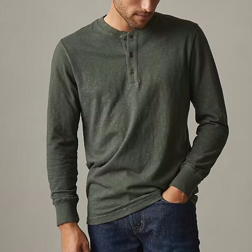 

Men's Henley Shirt Tee Solid Color Henley Blue Yellow Army Green White Black Sports WorkWear Long Sleeve Button-Down Clothing Apparel Fashion Streetwear Casual