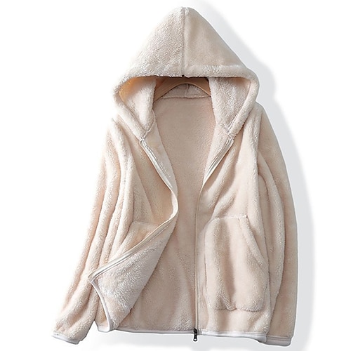 

Women's Plus Size Teddy Coat Winter Coat Pocket Zip Up Plain Holiday Date Long Sleeve Hooded Regular Winter Fall Pink Wine Khaki L XL XXL 3XL 4XL