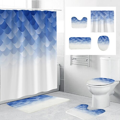 

Fabric shower curtain bathroom decoration four-piece set and modern and gradient pattern