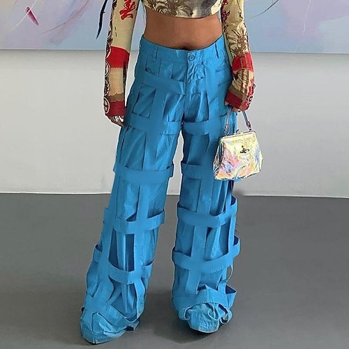 

Women's Cargo Pants Pants Trousers Blue Black Fashion Street Casual Wide Leg Baggy Micro-elastic Full Length Comfort Plain S M L / Loose Fit
