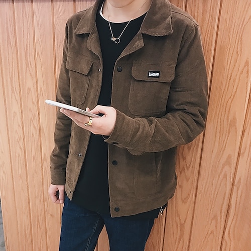 

Men's Faux Leather Jacket Biker Jacket Durable Casual / Daily Daily Wear Vacation To-Go Single Breasted Lapel Comfort Leisure Jacket Outerwear Solid / Plain Color Pocket Khaki Navy Blue Coffee
