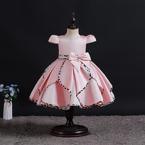 

Toddler Girls' Dress Solid Color Party Dress Knee-length Dress Wedding Tie Knot Short Sleeve Cute Dress 3-7 Years Spring Pink Champagne Light Blue / Summer