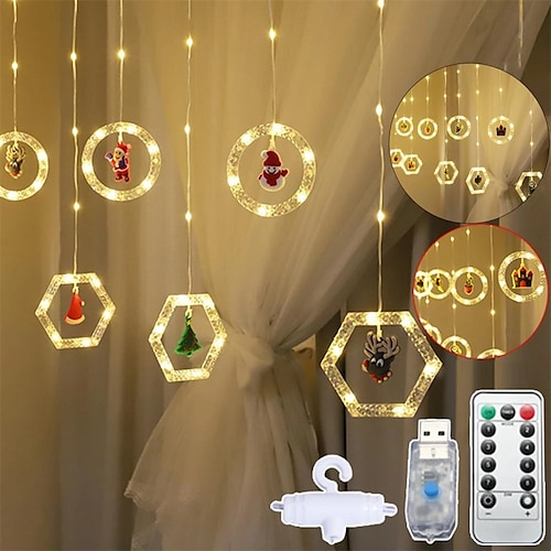 

Christmas Curtain Window LED String Light Snowman 3m Fairy Lights Christmas Decorations USB Charging Remote Control Curtain Light Lamp for Indoor