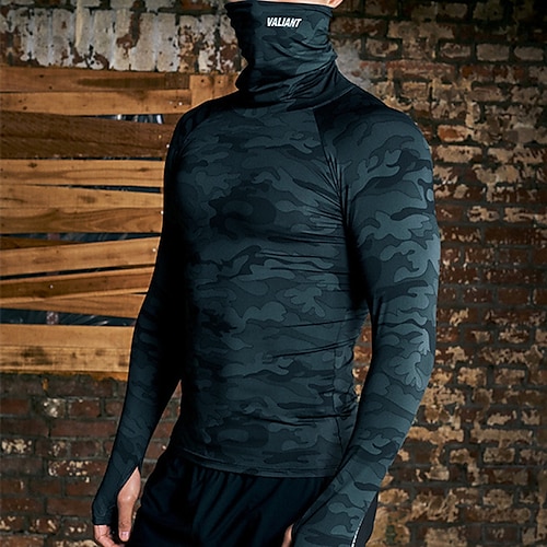 

Men's T shirt Tee Turtleneck shirt Camo / Camouflage Rolled collar Black / Gray Black Print Outdoor Street Long Sleeve Clothing Apparel Casual Comfortable Essential