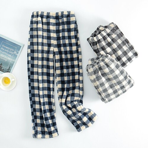 

Men's Loungewear Flannel Pajama Pants Pajama Pant Lounge Pants Grid / Plaid Simple Plush Home Daily Flannel Breathable Long Pant Pant Elastic Waist Winter Black Blue