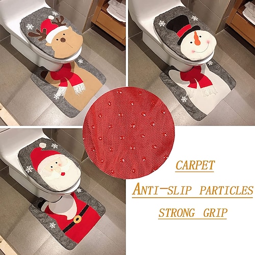 

Christmas Snowman Santa Deer Toilet Seat Cover and Rug Set Red Christmas Decorations Bathroom