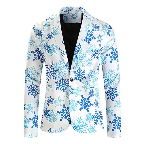 

Men's Christmas Ugly Blazer Regular Standard Fit Snowflake Single Breasted One-button White 2022