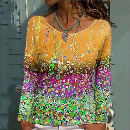 

european and american trends autumn and winter new women's fashion printing round neck long-sleeved t-shirt foreign trade casual women's clothing one piece
