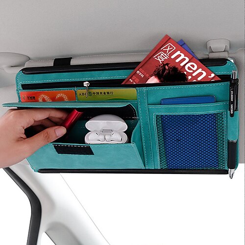 

car sunshade glasses box storage bag document bill clip car flip leather plastic frame zipper card bag