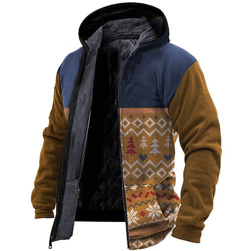 

Men's Fleece Jacket Full Zip Hoodie Fleece Hoodie Sherpa Jacket Brown Hooded Graphic Prints Snowflake Zipper Print Casual Daily Sports 3D Print Fleece Basic Designer Casual Fall & Winter Clothing