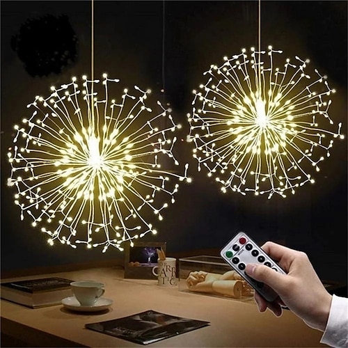 

Fireworks Lights Starburst Christmas LED Fairy String Lights 120LED 8 Modes with Remote Control DIY Hanging Starburst Lights Battery Operated for Christmas Wedding Party Patio Garden Decoration