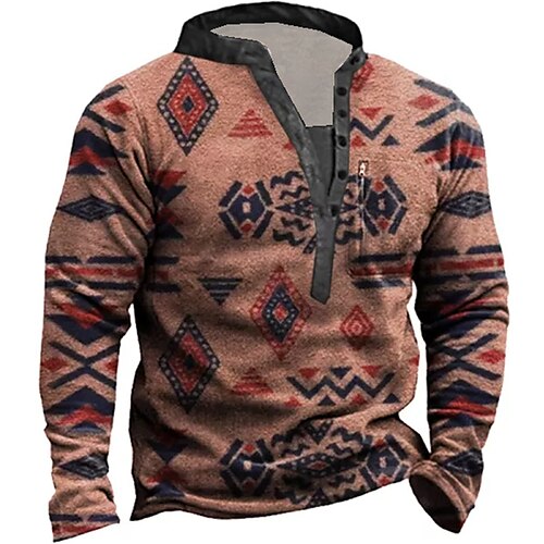 

Men's Sweatshirt Pullover Brown Standing Collar Graphic Prints Zipper Print Daily Sports Holiday 3D Print Basic Boho Streetwear Spring & Fall Clothing Apparel Hoodies Sweatshirts