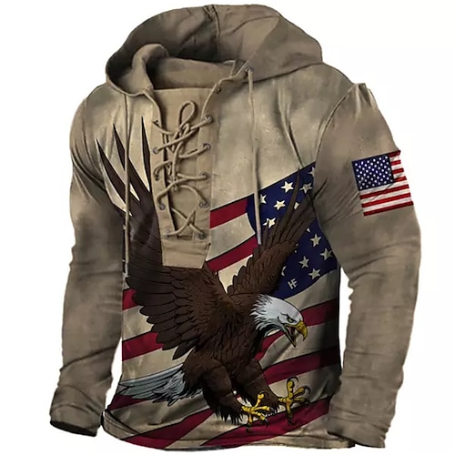 

Hombre Sudadera Con Capucha Pull-over Marrón Con Capucha Estampados Águila Bandera Acordonado Estampado Casual Diario Deportes Impresión 3D Ropa de calle Design Casual Primavera Otoño Ropa