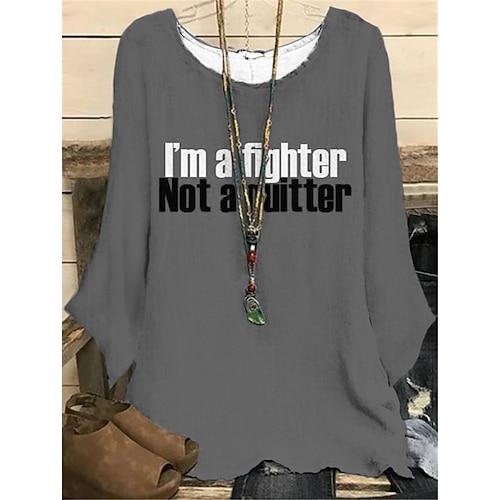 

Women's Plus Size Tops Blouse Shirt Letter Print Long Sleeve Crewneck Casual Daily Vacation Polyester Winter Fall Gray