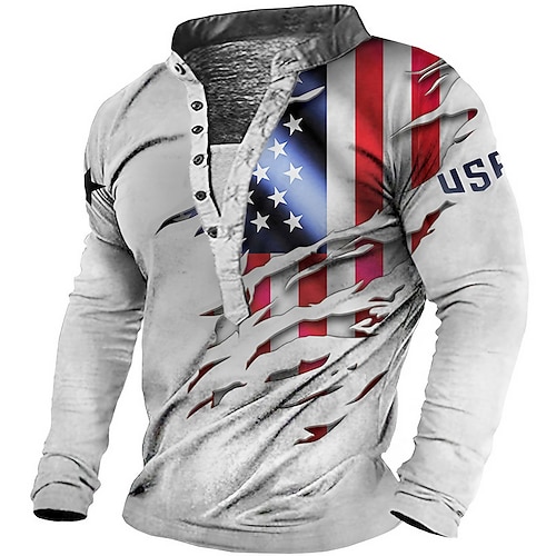 

Herren Sweatshirt Pullover Zur Seite fahren Grau Stehkragen Grafik-Drucke Nationalflagge Bedruckt Casual Täglich Sport 3D-Druck Strassenmode Designer Casual Frühling Herbst Bekleidung / Langarm