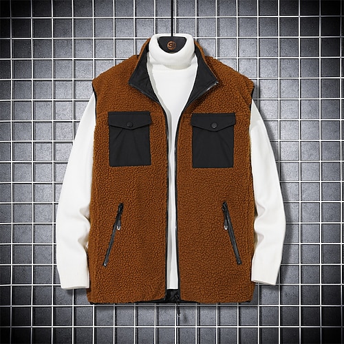 

Men's Sherpa jacket Vest Fleece Vest Daily Wear Casual Daily Winter Fall Regular Coat Stand Collar Regular Fit Warm Casual Daily Traditional / Classic Comfortable Jacket Sleeveless non-printing Plain