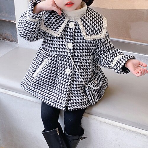 

Kids Girls' Coat Outerwear Plaid Long Sleeve Coat Daily Cotton Active Black Winter Fall 2-6 Years