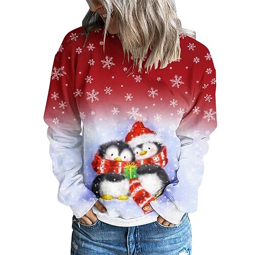 

Women's Sweatshirt Pullover Streetwear Christmas Blue Fuchsia Dark Blue Graphic Christmas Round Neck Long Sleeve S M L XL XXL 3XL