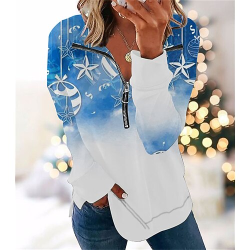 

Women's Sweatshirt Pullover Basic Zipper Green Blue Navy Blue Graphic Abstract Christmas V Neck Long Sleeve S M L XL 2XL 3XL / Winter