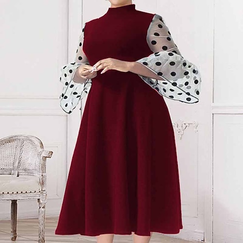 

Women's Plus Size Party Dress Polka Dot Turtleneck Short Sleeve Fall Winter Elegant Formal Maxi long Dress Formal Party Dress