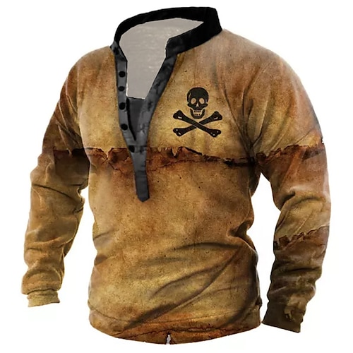 

Men's Unisex Sweatshirt Pullover Button Up Hoodie Brown Standing Collar Skull Graphic Prints Print Casual Daily Sports 3D Print Streetwear Designer Casual Spring & Fall Clothing Apparel Hoodies