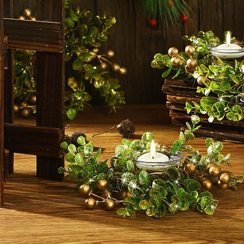 

2PCS Christmas Candle Holder Decorations Artificial Christmas Ornament Wedding Party Candle Decorative Flower Wreath