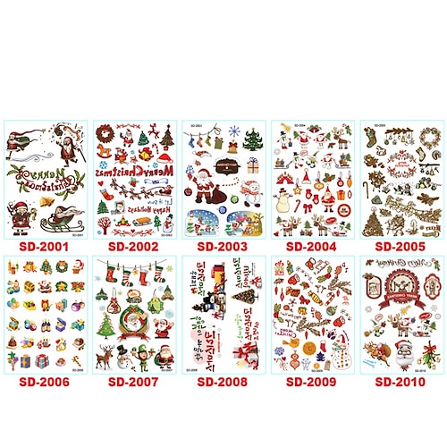 

10 pcs Christmas Tattoo Sticker Children's Tattoo Sticker Santa Claus Cartoon Children's Toy Tattoo Sticker